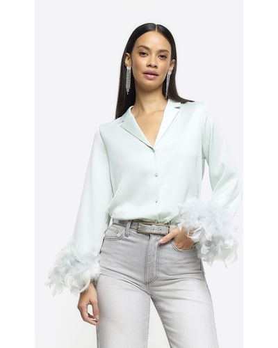 River Island Green Feather Cuff Shirt - White