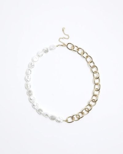 River Island Pearl Chain Necklace - Metallic