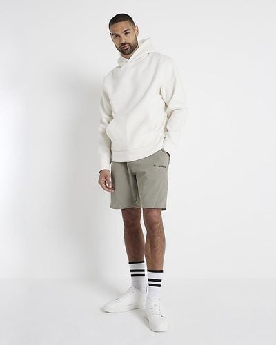 River Island Khaki Regular Fit Embroidered Shorts - White