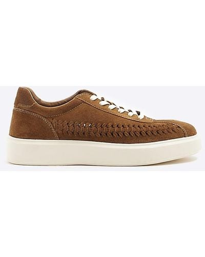 River Island Brown Suede Weave Sneakers - White