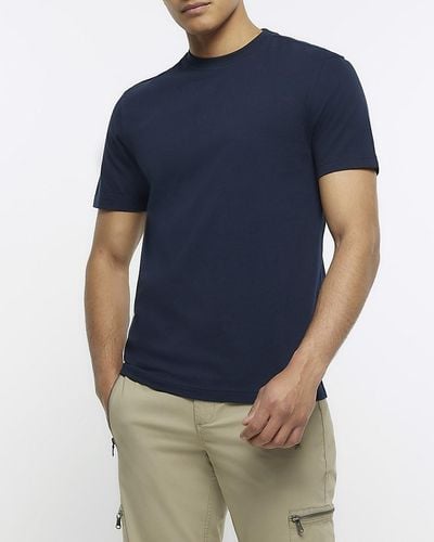 River Island Navy Slim Fit T-shirt - Blue