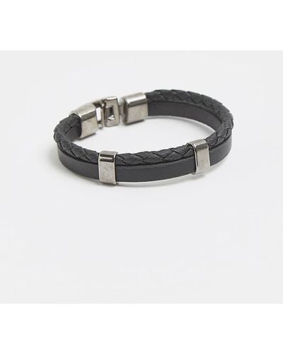 River Island Black Leather Metal Detail Bracelet
