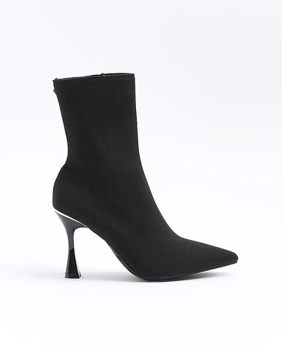 River Island Black Knit Heeled Ankle Boots