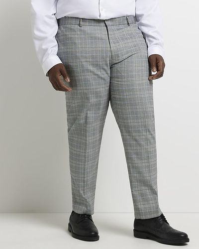 River Island Big & Tall Grey Slim Fit Check Trousers