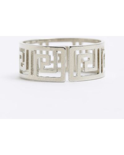 River Island Silver Aztec Cut Out Ring - White