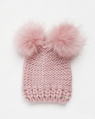 River Island Pink Pom Pom Chunky Knit Beanie Hat