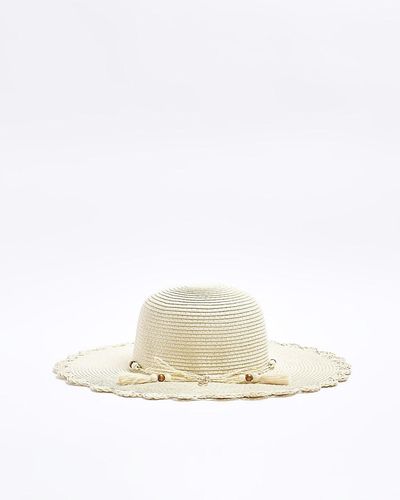 River Island Beige Straw Beaded Hat - White