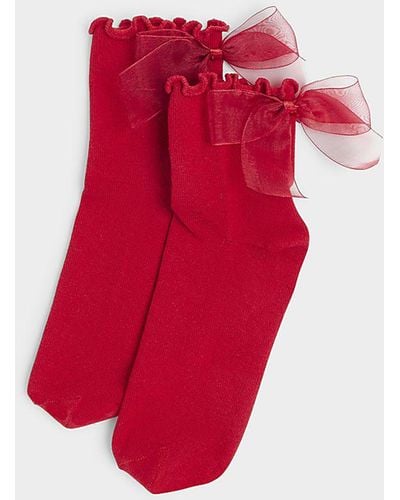 River Island Bow Frill Ankle Socks - Red
