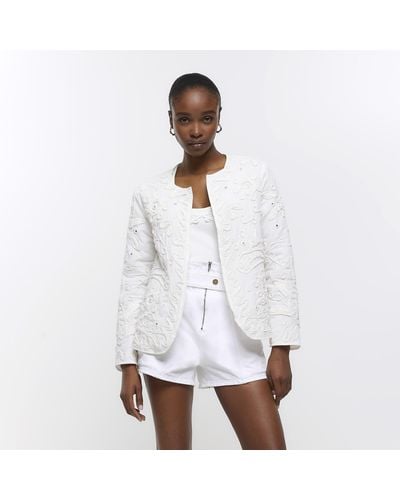 River Island Cream Embroidered Trophy Jacket - White