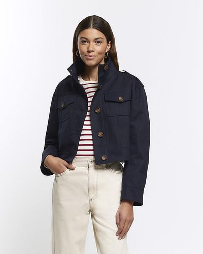 River Island Crop Trench Jacket - Blue