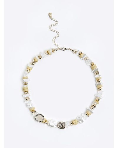 River Island Gold Pearl Chain Necklace - White