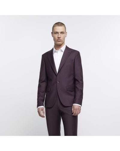 River Island Wool Premium Suit Jacket - Purple