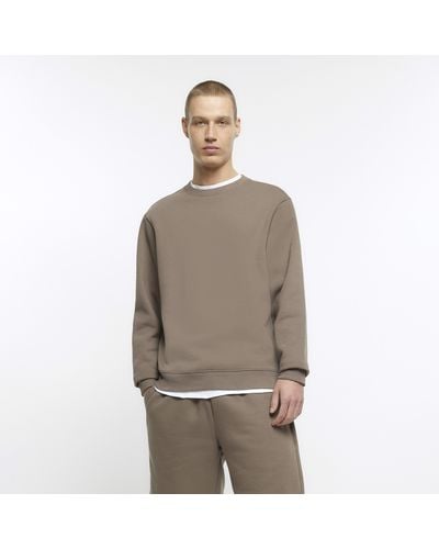 River Island Beige Regular Fit Long Sleeve Sweatshirt - Grey