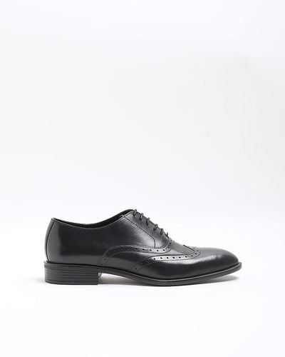 River Island Black Leather Brogue Derby Shoes - White