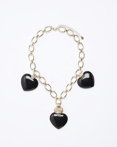 River Island Black Heart Collar Necklace - White
