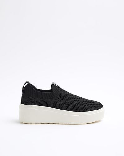 River Island Black Slip On Knit Trainers - White