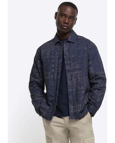 River Island Black Regular Fit Quilted Paisley Overshirt - Blue