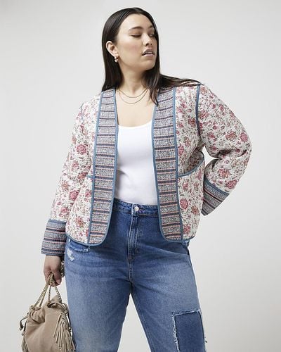 River Island Plus Pink Quilted Floral Jacket - Blue