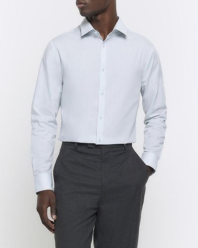River Island Blue Slim Fit Long Sleeve Smart Shirt - White