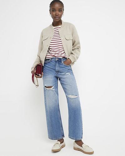 River Island Blue High Waisted Relaxed Straight Crop Jeans
