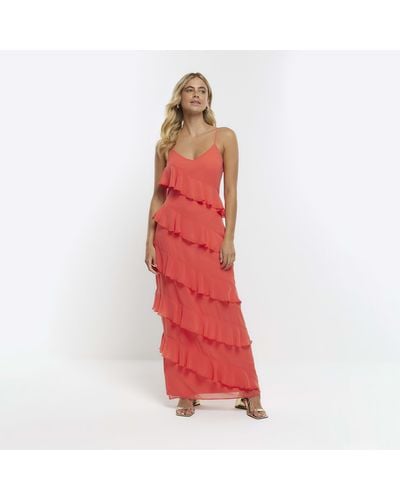River Island Orange Frill Sleeveless Maxi Dress - Red