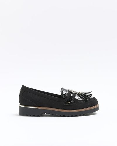 River Island Black Wide Fit Embossed Loafers