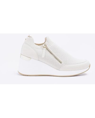 River Island Slip On Wedge Trainers - White