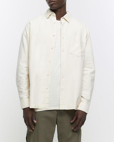 River Island Ecru Regular Fit Long Sleeve Oxford Shirt - White