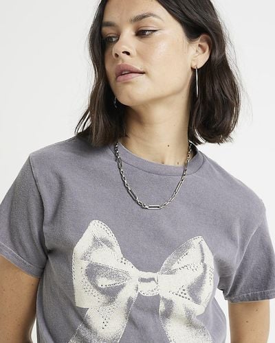 River Island Gray Bow Embellished T-shirt
