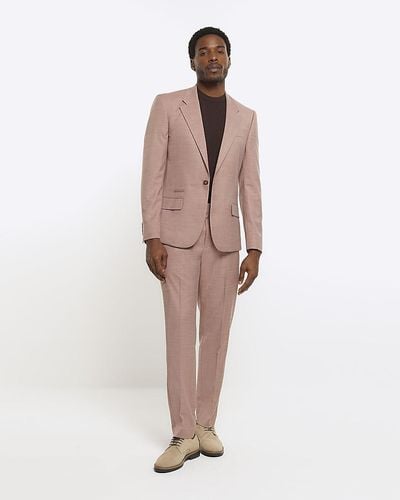 River Island Textured Suit Trousers - Natural