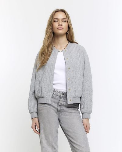 River Island Gray Quilted Bomber Sweatshirt