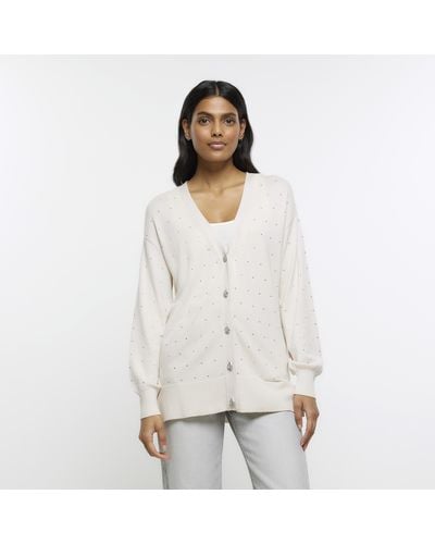 River Island Embellished Button Cardigan - White
