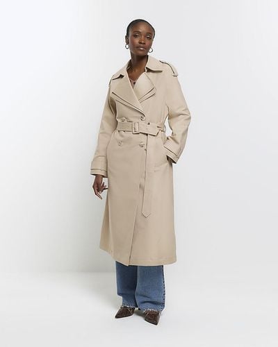 River Island Double Collar Belted Trench Coat - Natural