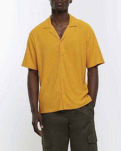 River Island Orange Regular Fit Plisse Revere Shirt - Yellow