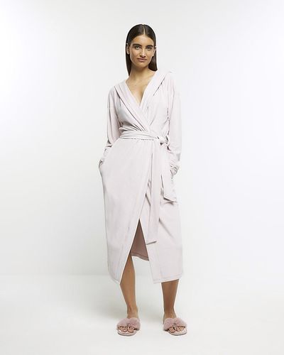 River Island Soft Hooded Dressing Gown - White