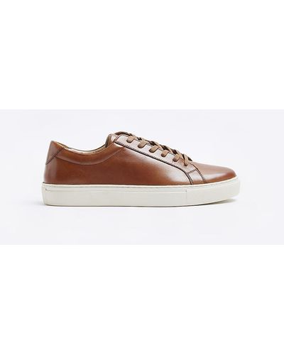 River Island Leather Lace Up Trainers - Brown
