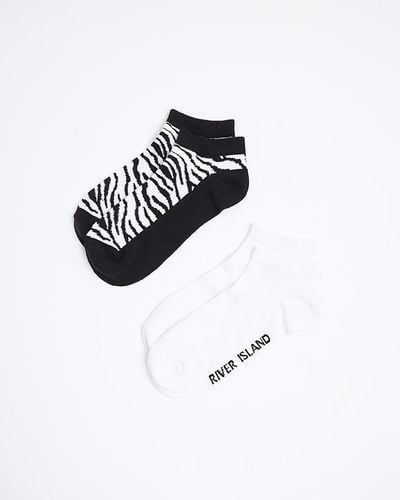 River Island Black Animal Print Sneaker Socks Multipack - White