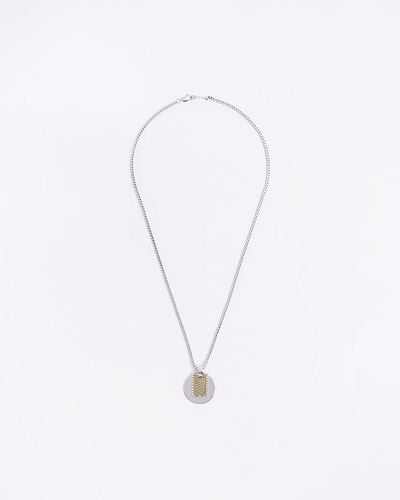 River Island Silver Color Tag And Disc Necklace - White