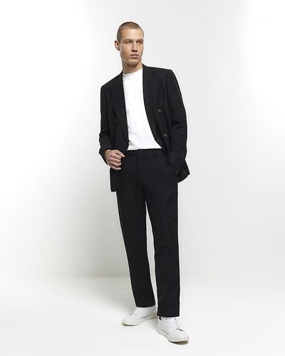 River Island Black Slim Fit Linen Suit Pants - White