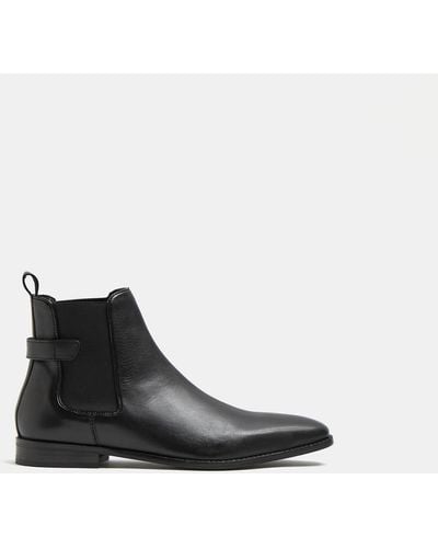 River Island Black Leather Ankle Strap Chelsea Boots