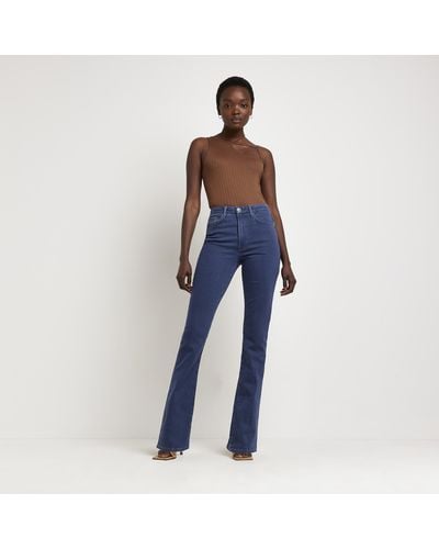 River Island Mid Rise Flared Jeans - Blue