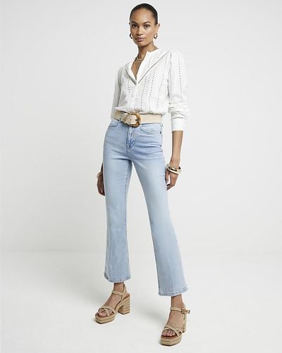 River Island Blue High Waisted Flared Crop Jeans