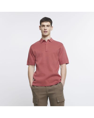 River Island Knitted Polo Shirt - Red