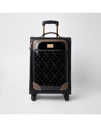 River Island Black Ri Patent Monogram Suitcase