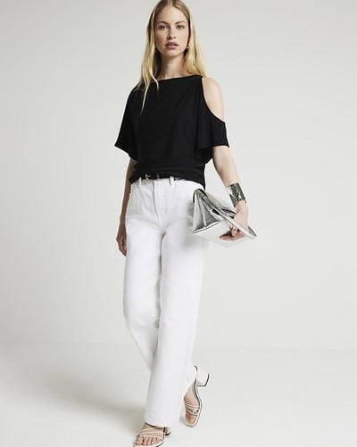 River Island Black Ruched Cut Out Sleeve Top - White