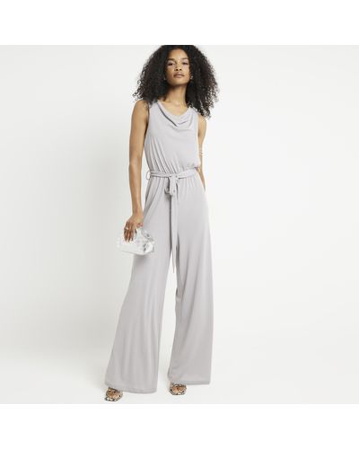 River Island Cowl Neck Belted Jumpsuit - White