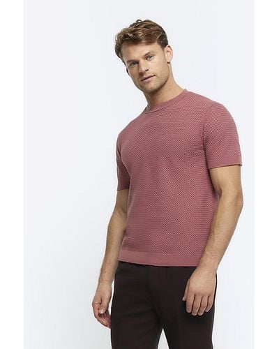 River Island Pink Slim Fit Textured Knit T-shirt - Purple