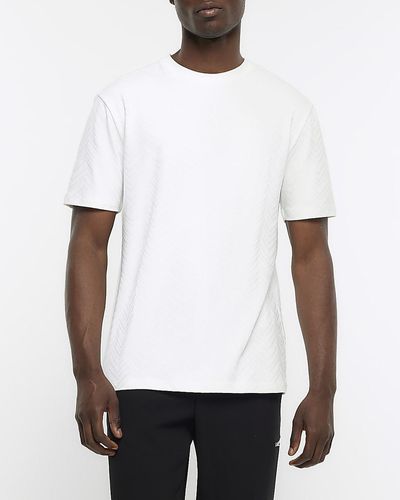 River Island Regular Textured Embroidered T-shirt - White