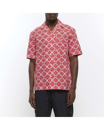 River Island Geometric Textu Shirt - Red