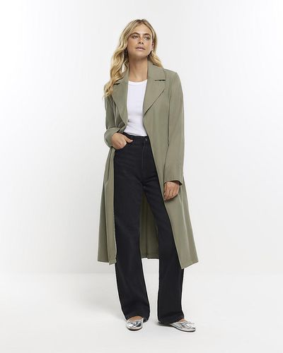 River Island Khaki Belted Trench Coat - Green